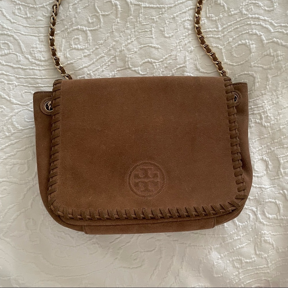 NWT Tory Burch Marion Brown Suede Shoulder Bag